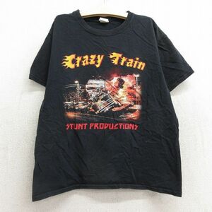 古着 半袖 Tシャツ キッズ ボーイズ 子供服 電車 バス CRAZY TRAIN コットン クルーネック 黒 ブラック 24mar02