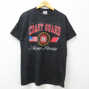 L/古着 TULTEX 半袖 ビンテージ Tシャツ メンズ 90s 星条旗 湾岸警備隊 黒 ブラック 24mar04 中古