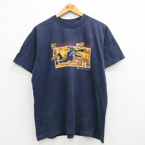 XL/古着 半袖 ビンテージ Tシャツ メンズ 00s スカンディナビア ロシア 地図 コットン クルーネック 紺 ネイビー 24mar05 中古