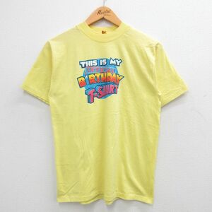 M/古着 半袖 ビンテージ Tシャツ メンズ 80s BIRTHDAY クルーネック 黄 イエロー 24mar05 中古