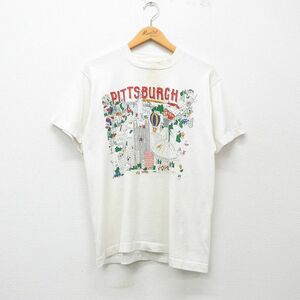 L/古着 スクリーンスターズ 半袖 ビンテージ Tシャツ メンズ 80s ピッツバーグ ビル クルーネック 白 ホワイト 24mar05 中古