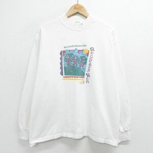 XL/古着 長袖 ビンテージ Tシャツ メンズ 90s ランニング ニューヨーク 大きいサイズ モックネック ハイネック 白 ホワイト 24mar06 中古