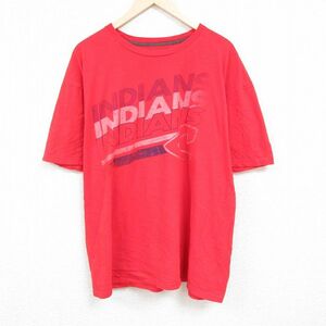 XL/古着 半袖 Tシャツ メンズ MLB クリーブランドインディアンズ 大きいサイズ コットン クルーネック 赤 レッド メジャーリーグ ベースボ