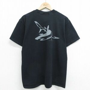 XL/古着 半袖 ビンテージ Tシャツ メンズ 00s サメ コットン クルーネック 黒 ブラック 24mar07 中古