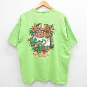 XL/古着 半袖 ビンテージ Tシャツ メンズ 00s カエル ヤシの木 大きいサイズ コットン クルーネック 黄緑 24mar07 中古