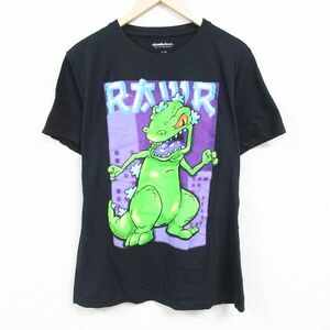 XL/古着 半袖 Tシャツ メンズ アニメ ニコロデオン ラグラッツ レプター コットン クルーネック 黒 ブラック 24mar07 中古