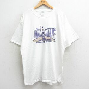 XL/古着 半袖 ビンテージ Tシャツ メンズ 00s カンザスステイトワイルドキャッツ バスケットボール 大きいサイズ コットン クルーネック 白