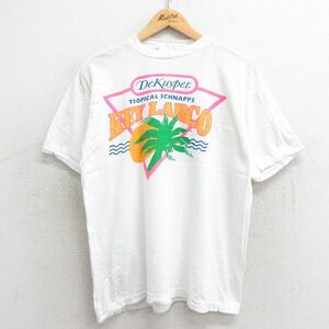 L/古着 半袖 ビンテージ Tシャツ メンズ 80s キーラーゴ デカイパー 酒 染込プリント コットン クルーネック 白 ホワイト 24mar07 中古