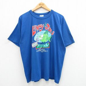 XL/古着 半袖 ビンテージ Tシャツ メンズ 90s 魚 レストラン LENNY＆JOES クルーネック 青 ブルー 24mar07 中古