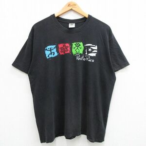 XL/古着 半袖 ビンテージ Tシャツ メンズ 00s プエルトリコ コットン クルーネック 黒 ブラック 24mar07 中古