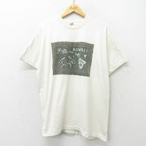 XL/古着 フルーツオブザルーム 半袖 ビンテージ Tシャツ メンズ 90s ハワイ コットン クルーネック 生成り 24mar07 中古