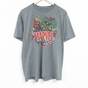 XL/古着 半袖 Tシャツ メンズ マーベル アイアンマン スパイダーマン ハルク 大きいサイズ クルーネック グレー 霜降り 24mar08 中古