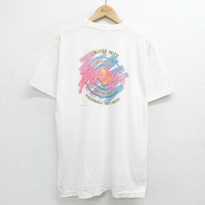 XL/古着 フルーツオブザルーム 半袖 ビンテージ Tシャツ メンズ 90s Porkys ドライブイン コットン クルーネック 白 ホワイト 24mar08 中古