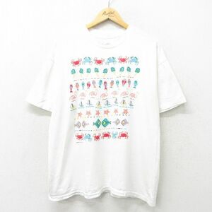 XL/古着 半袖 ビンテージ Tシャツ メンズ 90s カニ 魚 大きいサイズ クルーネック 白 ホワイト spe 24mar08 中古