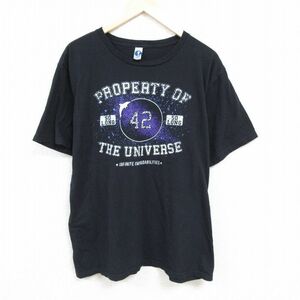 XL/古着 半袖 Tシャツ メンズ イルカ 42 大きいサイズ コットン クルーネック 黒 ブラック 24mar08 中古