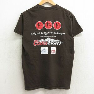 L/古着 半袖 ビンテージ Tシャツ メンズ 00s クアーズライト ビール キックボール コットン クルーネック 濃茶 ブラウン 24mar09 中古