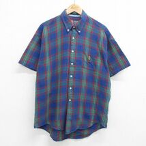 XL/古着 ラルフローレン チャップス 半袖 ブランド シャツ メンズ 90s ワンポイントロゴ コットン ボタンダウン 紺他 ネイビー チェック 24_画像1