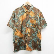 XL/古着 半袖 シャツ メンズ トラ 総柄 濃茶他 ブラウン 24mar09 中古 トップス_画像1