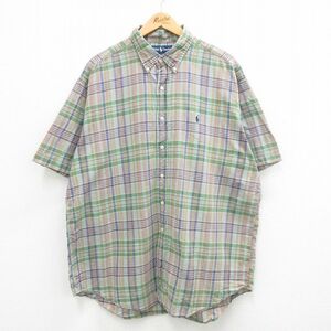 XL/古着 ラルフローレン 半袖 ブランド シャツ メンズ 90s ワンポイントロゴ BLAKE 大きいサイズ ロング丈 コットン ボタンダウン 緑他 グ