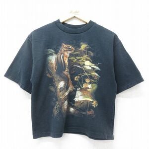 M/古着 半袖 ビンテージ Tシャツ メンズ 00s リス コットン クルーネック 黒 ブラック 24mar09 中古