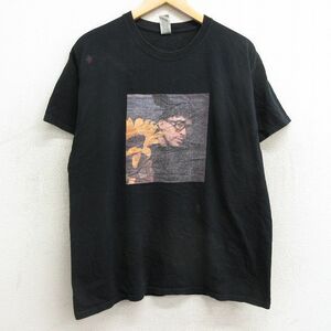 L/古着 半袖 ヒップホップ ラップ Tシャツ メンズ バッドバニー コットン クルーネック 黒 ブラック 24mar09 中古