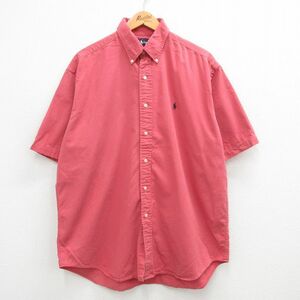 XL/古着 ラルフローレン 半袖 ブランド シャツ メンズ 90s ワンポイントロゴ BLAIRE ロング丈 コットン ボタンダウン ピンク系 24mar11 中