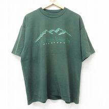 XL/古着 半袖 ビンテージ Tシャツ メンズ 90s ロッキーマウンテン ナショナルパーク 大きいサイズ コットン クルーネック 緑 グリーン 24ma_画像1