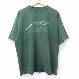 XL/古着 半袖 ビンテージ Tシャツ メンズ 90s ロッキーマウンテン ナショナルパーク 大きいサイズ コットン クルーネック 緑 グリーン 24ma