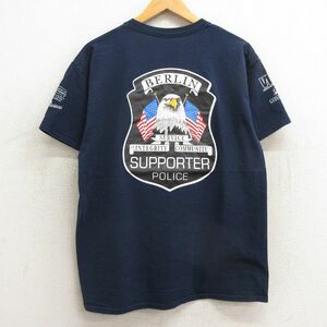 L/古着 半袖 ビンテージ Tシャツ メンズ 00s 鳥 ポリス ベルリン コットン クルーネック 紺 ネイビー 24mar11 中古