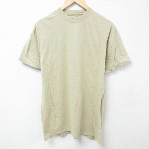 L/古着 半袖 Tシャツ メンズ 無地 コットン クルーネック 濃ベージュ カーキ 24mar11 中古