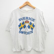 XL/古着 半袖 ビンテージ Tシャツ メンズ 90s スウェーデン 国旗 大きいサイズ クルーネック 薄グレー 霜降り 24mar11 中古_画像1