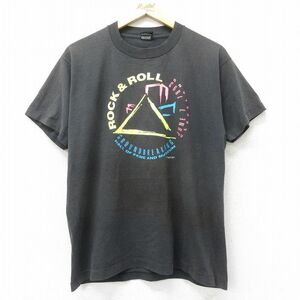 L/古着 フルーツオブザルーム 半袖 ビンテージ バンド Tシャツ 90s ロックンロールの殿堂 クルーネック 黒 ブラック 24mar11 中古 メンズ