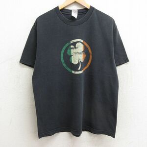 L/古着 半袖 ビンテージ Tシャツ メンズ 00s クローバー コットン クルーネック 黒 ブラック 24mar11 中古