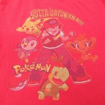 古着 半袖 Tシャツ キッズ ボーイズ 子供服 アニメ ポケモン ポケットモンスター サトシ ピカチュウ クルーネック 赤 レッド 23apr21_画像2