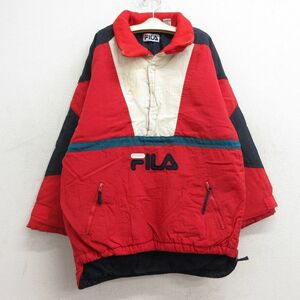  old clothes filler FILA long sleeve nylon jacket Kids boys child clothes 90s big Logo collar fleece snap T red other red 23dec09