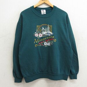 古着 ジャージーズ 長袖 スウェット レディース 90s ミネソタ 花 クルーネック 緑系 グリーン 23dec07 中古 スエット トレーナー トッ