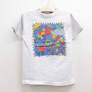 古着 半袖 ビンテージ Tシャツ 90s ボール 浮き輪 フットボール コットン クルーネック 薄グレー 霜降り 22aug19