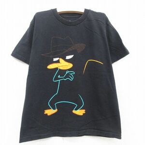 古着 半袖 Tシャツ キッズ ボーイズ 子供服 ディズニー フィニアスとファーブ ペリー コットン クルーネック 黒 ブラック 23may26