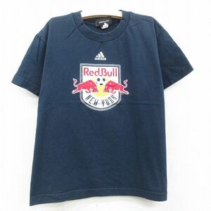 古着 アディダス adidas 半袖 Tシャツ キッズ ボーイズ 子供服 レッドブル ニューヨーク サッカー コットン クルーネック 黒 ブラック