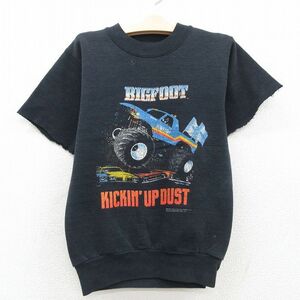 古着 半袖 スウェット キッズ ボーイズ 子供服 80s BIGFOOT クラシックカー クルーネック 黒 ブラック 霜降り 23jul26