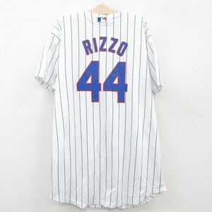 古着 マジェスティック 半袖 ベースボール シャツ キッズ ボーイズ 子供服 MLB シカゴカブス アンソニーリゾ ノーカラー メッシュ地 白