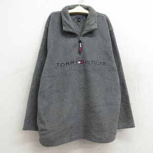 古着 トミーヒルフィガー 長袖 ブランド ハーフジップ フリース ジャケット キッズ ボーイズ 子供服 ビッグロゴ 刺繍 グレー 23dec15