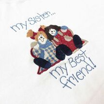 古着 長袖 スウェット レディース 90s 人形 刺繍 大きいサイズ クルーネック 白 ホワイト 22oct21 中古 スエット トレーナー トップス_画像2