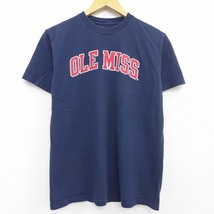 古着 チャンピオン champion 半袖 Tシャツ キッズ 子供服 ガールズ OLE MISS コットン クルーネック 紺 ネイビー 21jun11 中古_画像1