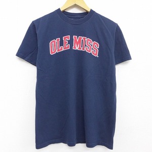 古着 チャンピオン champion 半袖 Tシャツ キッズ 子供服 ガールズ OLE MISS コットン クルーネック 紺 ネイビー 21jun11 中古