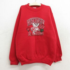 古着 TULTEX 長袖 スウェット キッズ ボーイズ 子供服 90s ウィスコンシン ローズボウル クルーネック 赤 レッド 23oct17