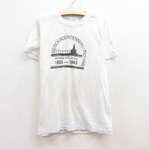 古着 半袖 ビンテージ Tシャツ キッズ ボーイズ 子供服 80s 150周年記念 建物 ミシガン クルーネック 白 ホワイト 22jun28