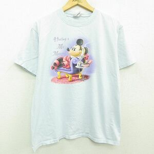 古着 半袖 ビンテージ Tシャツ レディース 00s ディズニー ミニー ラメ コットン クルーネック 薄紺 ネイビー 22aug18 中古