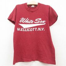 古着 ラッセル 半袖 ビンテージ Tシャツ キッズ ボーイズ 子供服 70s White Sox コットン クルーネック エンジ spe 23may16_画像1