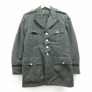 M/古着 長袖 ビンテージ ミリタリー ジャケット 将校服 メンズ 50s ロング丈 ウール 濃緑 グリーン 22dec19 中古 アウター フライト